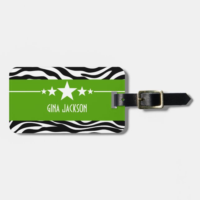 Etiqueta de Bagagem de Zebra Estrela Verde (Frente Horizontal)