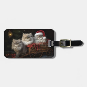 Etiqueta De Bagagem Decado de Natal de Gato Persa Snowy Sleigh