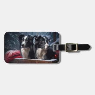 Etiqueta De Bagagem Decoração de Natal Border Collie Snowy Sleigh