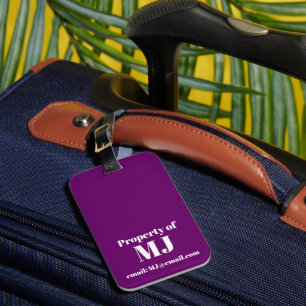 Etiqueta De Bagagem Deep Purple Simples Personalizado Monograma Email 