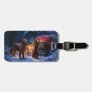 Etiqueta De Bagagem Desconto de Natal do Irish Red Setter Snowy Sleigh