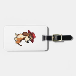 Etiqueta De Bagagem Desenho Animado de Basset Hound Vintage com Chapéu