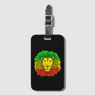 Etiqueta De Bagagem Desenho da cabeça de leão Rasta vermelho amarelo v