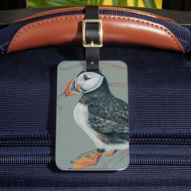 Etiqueta De Bagagem Desenho de Arte de Pássaros no Atlântico (Frente Insitu 2)