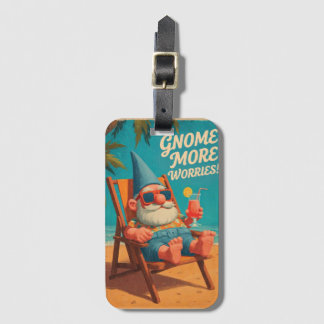 Etiqueta De Bagagem Desenho de Férias na Praia com Gnomos em Estilo Vi