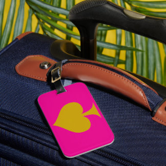 Etiqueta De Bagagem desenho de fundo rosa e pá dourada
