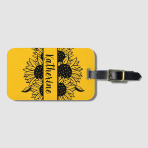 Etiqueta De Bagagem Desenho de linha de flores personalizadas girassói