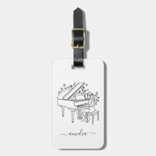 Etiqueta De Bagagem Desenho de Linha de Pianista Feminina Personalizad