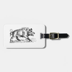 Etiqueta De Bagagem Desenho em Preto e Branco de Javali Antigo #2