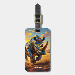 Etiqueta De Bagagem Deserto de Fantasy Cute Cyber Rhino