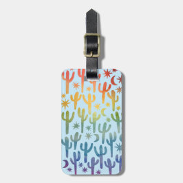 Etiqueta De Bagagem Deserto Noturno Cactos Arco-Íris BLue Padrão Water