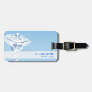 Etiqueta De Bagagem Design Azul 3D Caduceus Branco Médico