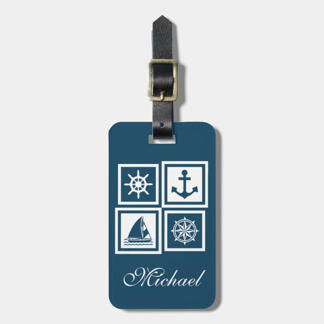Etiqueta De Bagagem Design com tema náutico (Frente Vertical)