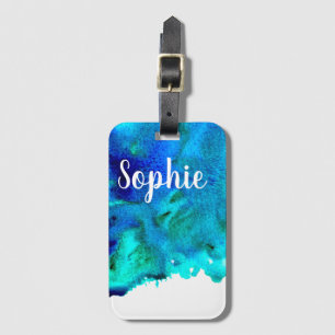 Etiqueta De Bagagem Design de abstrato de aquarela azul