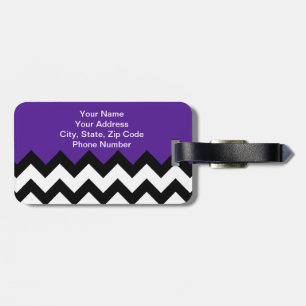 Etiqueta De Bagagem Design de Chevron Zigzag Preto-Violeta