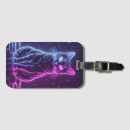Etiqueta De Bagagem *Design de Gato Neon – Arte Felina Futurista Lumin