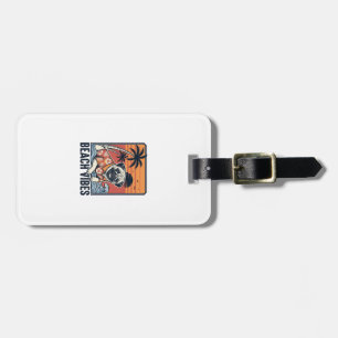 Etiqueta De Bagagem Design de Gravura Vintage Pug Vibrações da Praia_1