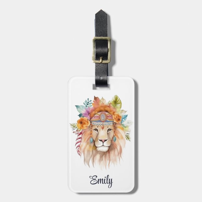 Etiqueta De Bagagem Design de leão hippie-branco (Frente Vertical)
