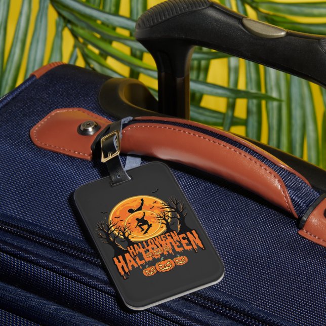 Etiqueta De Bagagem Design de Lua de Skateboard de Halloween (Frente Insitu 1)