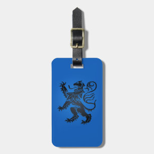 Etiqueta De Bagagem Design desenfreado do leão, azul e preto