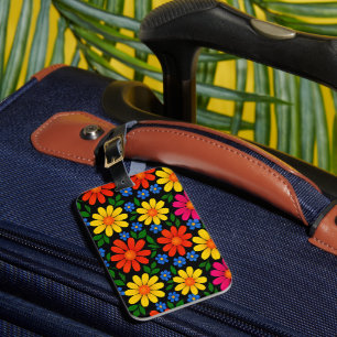 Etiqueta De Bagagem Design Floral Colorido Fofo