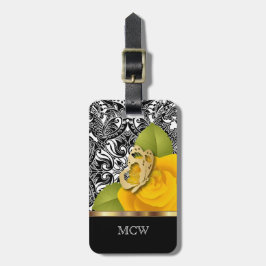 Etiqueta De Bagagem Design Floral Rosa Amarelo | Monograma