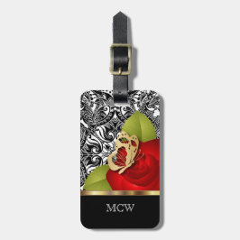 Etiqueta De Bagagem design Floral ⭐ Rosa vermelha | Monograma