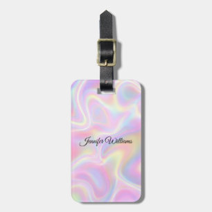 Etiqueta De Bagagem Design Girly Vibrante Pastel Holográfico em Espira