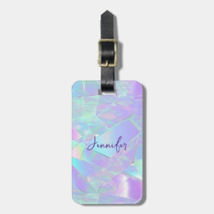 Etiqueta De Bagagem Design Iridescente Azul e Roxo, Nome em Script