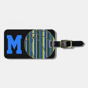 Etiqueta De Bagagem Design listrado azul e verde do basquetebol
