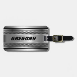 Etiqueta De Bagagem Design Monogramas de Faux prata Masculina