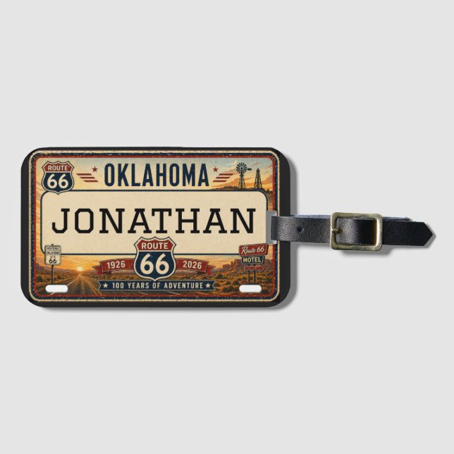 Etiqueta De Bagagem Design Personalizado da Rota 66 de Oklahoma (Frente Horizontal)