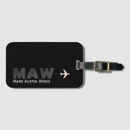 Etiqueta De Bagagem design preto com nome/iniciais de viajante