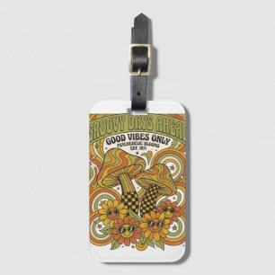 Etiqueta De Bagagem Design Psicodélico dos Anos 1970 com Cogumelos