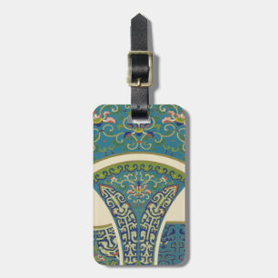 Etiqueta De Bagagem Designs orientais azuis com caras sorridentes