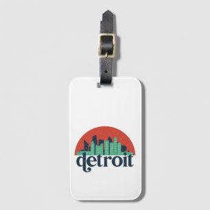 Etiqueta De Bagagem Detroit Michigan City Skyline Retro Cityscape Art