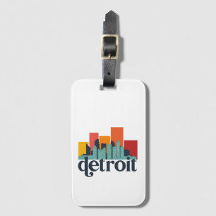 Etiqueta De Bagagem Detroit Michigan City Skyline Retro Cityscape Art