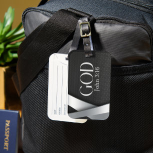 Etiqueta De Bagagem DEUS   John 3:16 Com Fundo Metálico Negrito