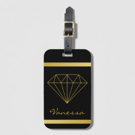 Etiqueta De Bagagem Diamante Geométrico Dourado Elegante