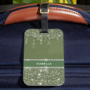 Etiqueta De Bagagem Diamante Verde da Glitter do Sábio Moderno