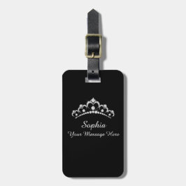 Etiqueta De Bagagem Diamond Crown, Name, Your Message, Info, Black