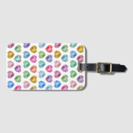 Etiqueta De Bagagem Diamond Heart Watercolor Pattern Cute Pastel Girly