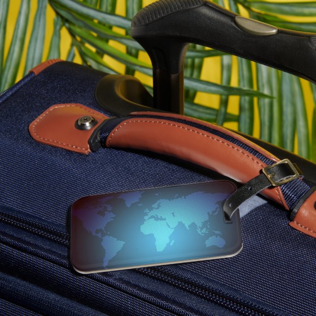 Etiqueta De Bagagem Digital Dot World Map Gradient Art (Frente Insitu 3)