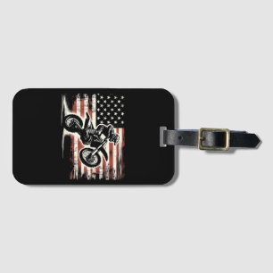 Etiqueta De Bagagem Dirt Bike American Flag Motocross Biker Vintage EU