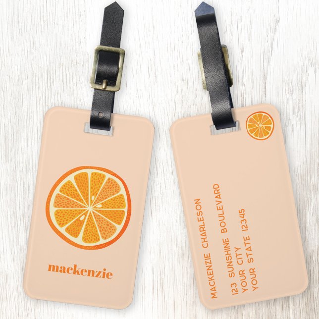 Etiqueta De Bagagem Diversão Citrus Orange Personalizada (Citrus orange slice personalized custom text luggage tag)