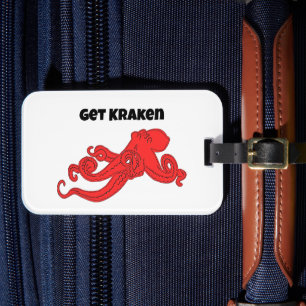 Etiqueta De Bagagem Divirta-se com Kraken Fun Retro Polvo Vermelho Car