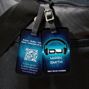 Etiqueta De Bagagem DJ Tag Azul Moderno de Bagagem com código QR