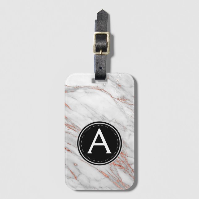 Etiqueta de Bagagem do Monograma Dourado rosa (Frente Vertical)