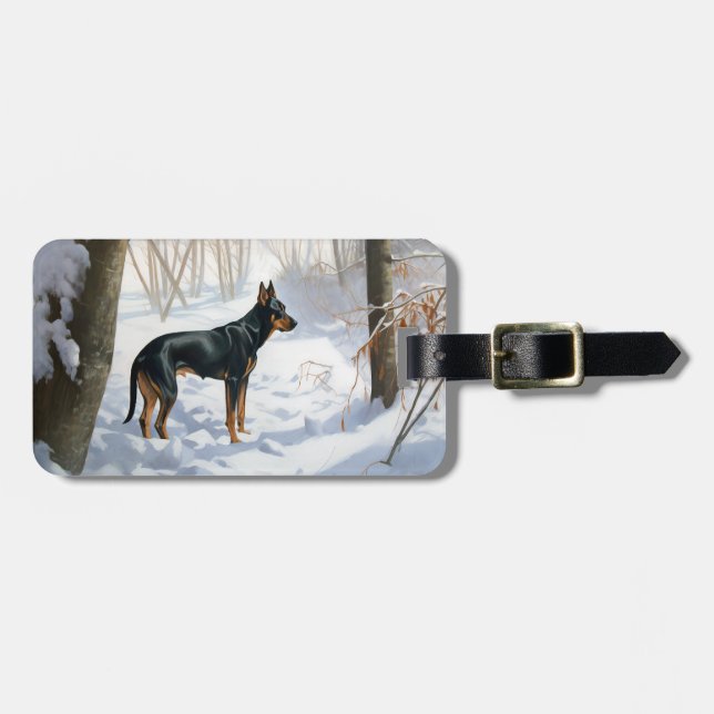 Etiqueta De Bagagem Doberman Pinscher Deixa-o nevar no Natal (Frente Horizontal)