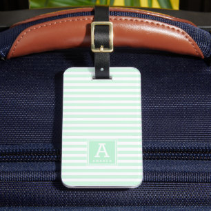 Etiqueta De Bagagem Doce Listras Verde Menta Monogramas Inicial